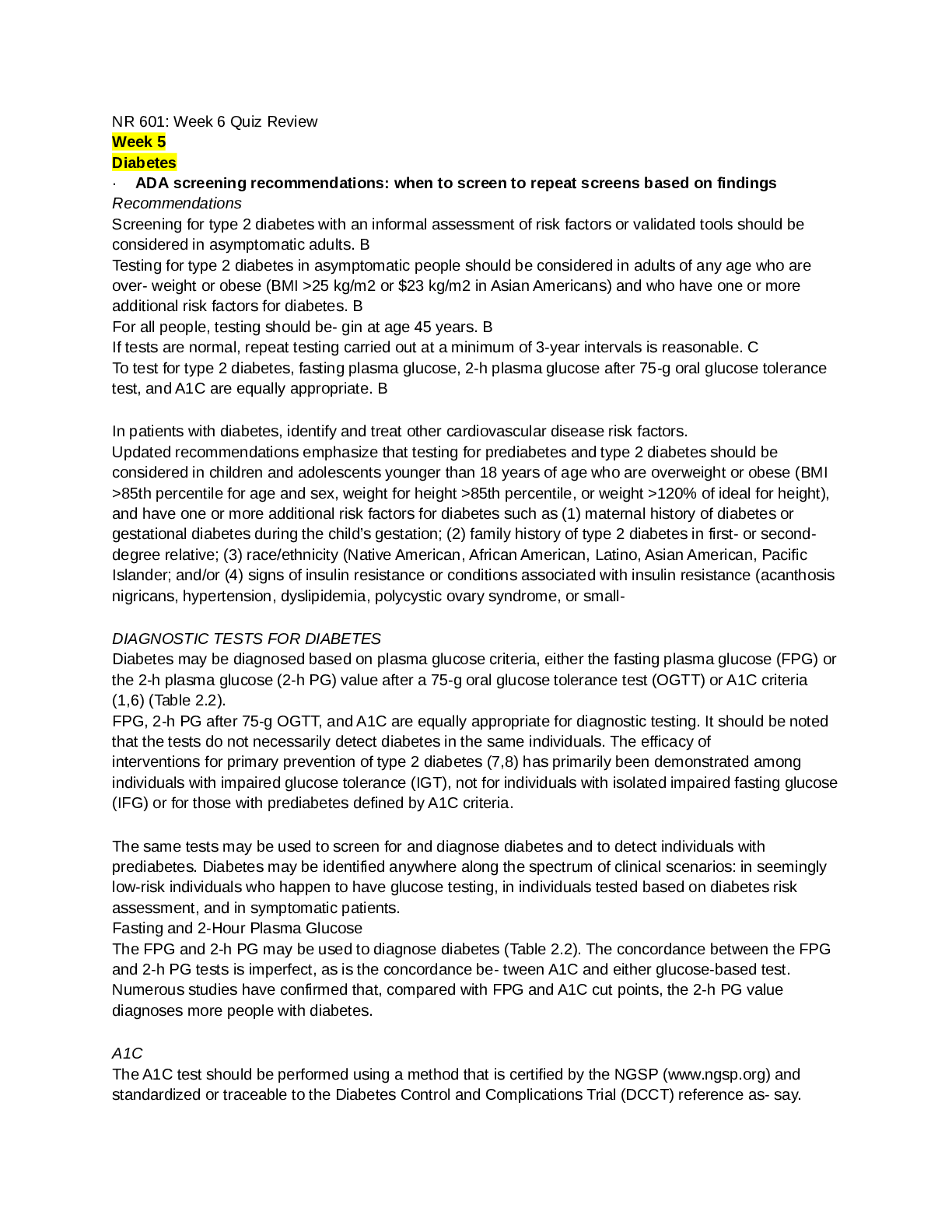 Preview image for NR 601 Week 6 Quiz Review LATEST 2022-2023